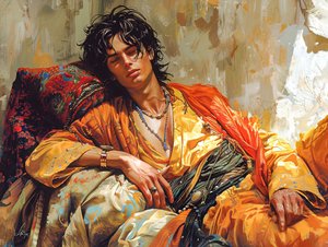 サイバーパンク具象壁掛けアートプリント ：横たわる人物の肖像 作： F. Abderrahim