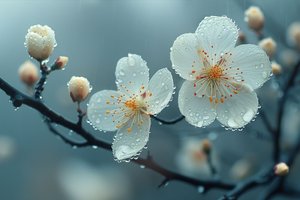 朝露に濡れた白い花、禅の壁飾り 作： F. Abderrahim