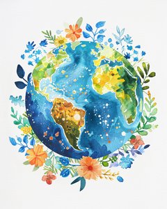 平和の壁の装飾 : 水彩画のボーホー様式の惑星地球の子供部屋 作： F. Abderrahim