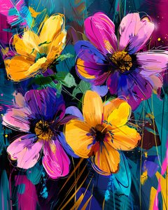 抽象画の手描きの庭と花｜オンライン・キャンバスのアートプリント