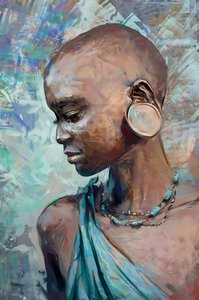 民族衣装を着たアフリカの少女｜抽象的な造形美術の版画 作： F. Abderrahim