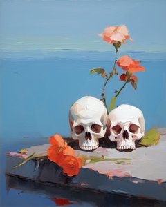ミニマリズムの抽象油絵 祖先の頭蓋骨を称える｜壁掛けアートプリント 作： F. Abderrahim