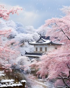 雪景色の中国の村 油絵｜キャンバスのアートプリント 作： F. Abderrahim