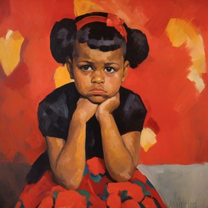 小さなアフリカ系アメリカ人の幼児の女の子が座っている｜オンライン額装壁アートプリント