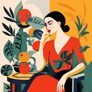マティススタイルの絵画の椅子の女の子｜オンライン額装壁アートプリント