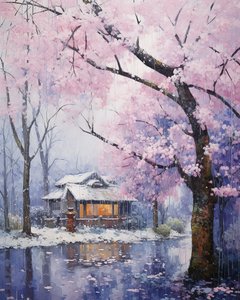 雪景色の村、冬の美しさ｜自然をモチーフにしたウォールアートプリント