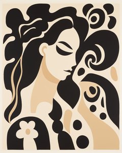 ベージュと黒の抽象画 女性 アンリ・マティス風 キャンバスプリント 作： F. Abderrahim