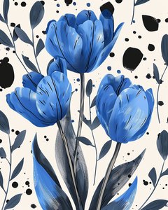 デビッド・チューリップは青で慣習的に描画｜植物の壁掛けアートプリント 作： F. Abderrahim