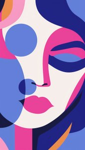 紫と白のミニマリスト女性の肖像画｜キャンバスの壁アートプリント 作： F. Abderrahim
