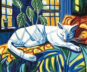 陽だまりの中で眠る白猫 マティス｜壁飾り・アートプリント 作： F. Abderrahim