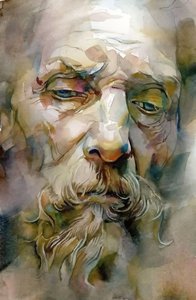白いひげをたくわえた老人｜ネットの壁 版画 肖像画 販売 作： F. Abderrahim