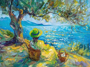 カラフルな抽象油絵モダンな女性の緑と青、壁の装飾 作： F. Abderrahim