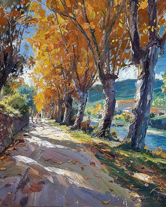 森の中の田舎の散歩道、印象派の風景 作： F. Abderrahim