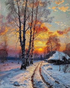 雪に覆われた冬の日の風景, 壁飾り 販売 作： F. Abderrahim