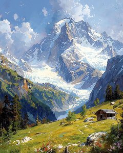 花の咲く丘のある風景、寝室の壁飾り 作： F. Abderrahim