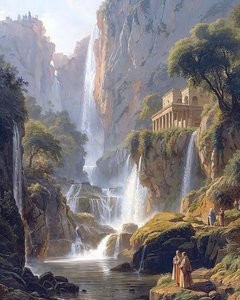滝のある美しい風景、壁の装飾のためのキャンバス 海の風景 作： F. Abderrahim