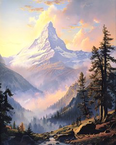 遠くの山のある風景、モダンな壁飾りのアイデア 作： F. Abderrahim