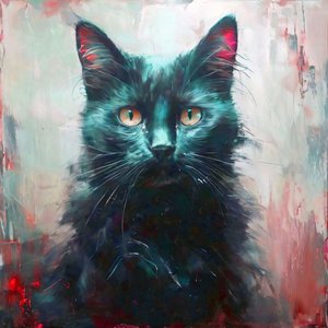 キャンバスプリント：壁の装飾のために座って黄色い目と黒猫 作： F. Abderrahim