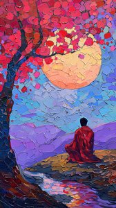 木の下で瞑想する男性、キャンバスの壁飾り、額装された壁飾り 作： F. Abderrahim