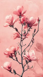 ミニマルなピンクとグレーの花、寝室のためのボタニカルな壁飾り 作： F. Abderrahim