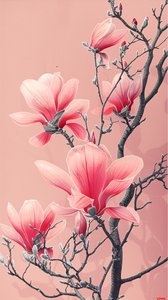 デジタル絵画 アジアのピンクの花 ポスター 寝室 壁飾り