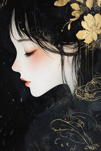 黒漆塗金箔美少女