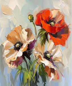麦畑に咲くケシの花、田園風景、自然の壁飾り 作： F. Abderrahim