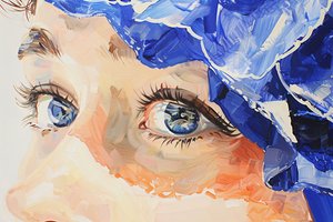 現実的な油絵映画のような藍色、女性の青い目のクローズアップ 作： F. Abderrahim