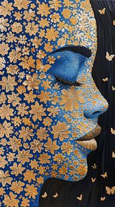 女性の顔、金箔ロボットランゴリフラワーパワー、壁の装飾のアイデア 作： F. Abderrahim