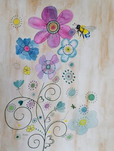 ミツバチとその花 作： Marys Watercolors