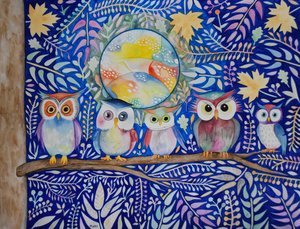 夜のフクロウ 作： Marys Watercolors