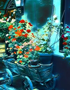 月明かりに照らされた花々。