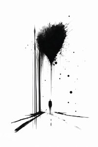 抽象的な黒と白のコンセプチュアルアート、孤独のシルエット、キャンバスアートプリント 作： ファフタリ・アブデラヒム