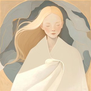 白い金髪の女性の抽象画、壁の装飾プリント 作： ファフタリ・アブデラヒム