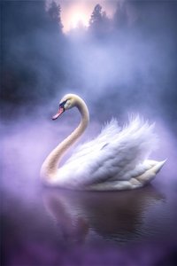 穏やかな水面に翼を広げた白鳥、壁のホームデコレーション 作： ファフタリ・アブデラヒム