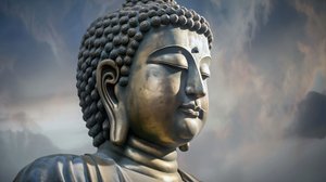 平和の瞑想に座る仏陀の肖像、オンデマンド額装キャンバスプリント 作： ファフタリ・アブデラヒム
