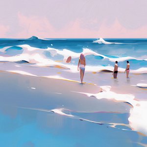 波の浜の人々のミニマリストの水彩画、壁の装飾 販売 作： ファフタリ・アブデラヒム
