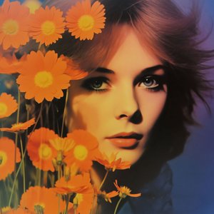 ヴィンテージの女性の肖像画と花、レトロな花のビジョン、オンライン・アートプリント 作： ファフタリ・アブデラヒム