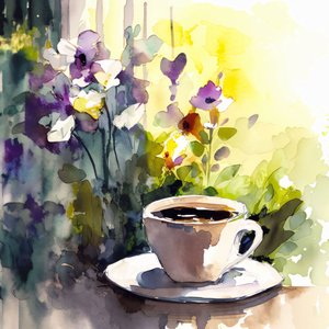 水彩画のコーヒーカップ抽象画 現代の壁掛けアート プリント オン デマンド 作： ファフタリ・アブデラヒム