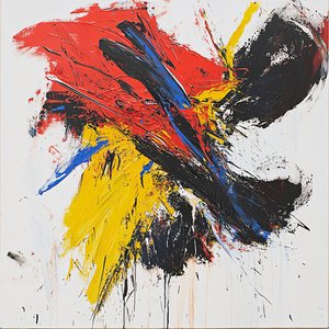 抽象的なカラフルなブラシストローク、赤青黄色と黒絵画; キャンバスプリント 作： ファフタリ・アブデラヒム
