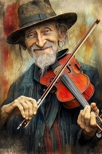ヴァイオリンでジャズを演奏するストリートミュージシャン, 額入り壁飾り 作： ファフタリ・アブデラヒム