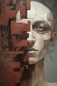 壊れた顔と壊れた壁の男の絵、オンデマンド印刷 作： ファフタリ・アブデラヒム