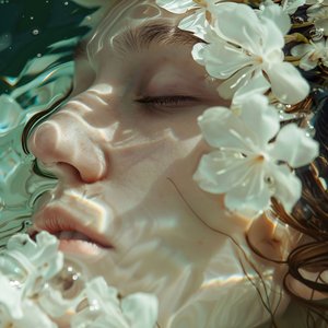 白い花の香りを楽しむ美しい若い女性、モダンなキャンバスの壁掛けアート 作： ファフタリ・アブデラヒム