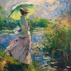 自然の中でドレスを着た少女、高揚する生命の香り、19世紀、ウォールアート・プリント 作： ファフタリ・アブデラヒム