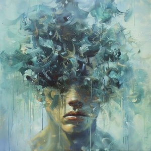 深い悲しみを表現する男、心理学アート絵画、impressinist、オンラインプリントキャンバス 作： ファフタリ・アブデラヒム