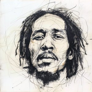 ボブ・マーリーのミニマリスト・スケッチ、有名なセレブ歌手、音楽、ウォールデコ・プリント 作： ファフタリ・アブデラヒム