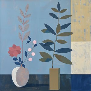 植物, 椅子と陶器の花瓶, ボヘミアンスタイル, モダンな壁飾り, オンデマンド印刷 作： ファフタリ・アブデラヒム