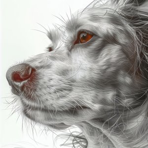 ズームアウト 犬の肖像画 黒と白のミニマリストのドローイング、壁のホームデコレーションプリント 作： ファフタリ・アブデラヒム