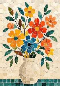 モザイクに描かれた花の調和