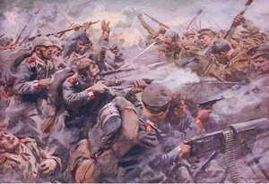 Waverley Book Co Limitedが発行した大戦争の歴史第3巻、1920年頃からのゾンネベケでのプロイセンガードの敗北 作： A.C. Michael